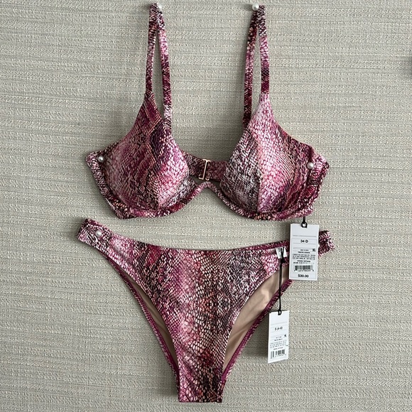 Shade Shore Underwire Pink Snake Swimsuit Bikini Top Womens M L 36D 36 D - Picture 8 of 17